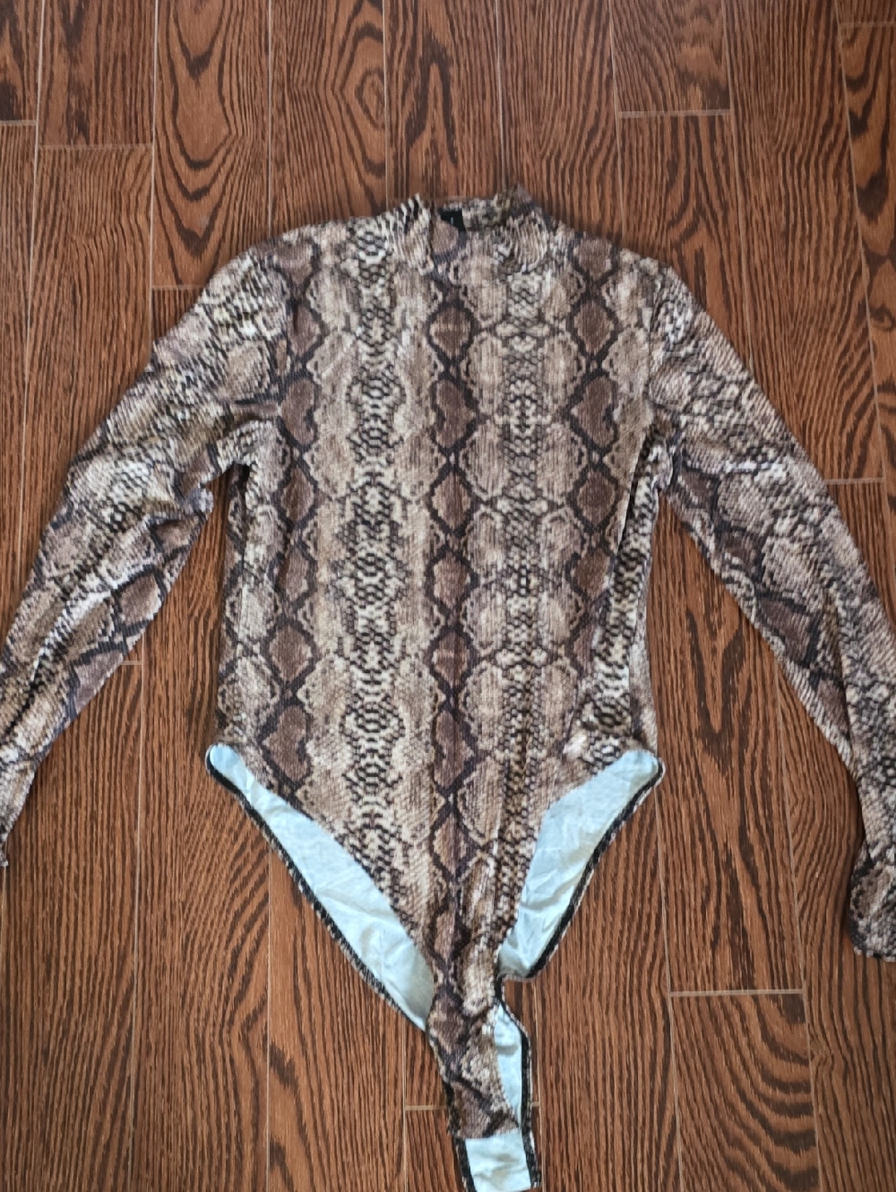 SHEIN Brown Snake Print Long Sleeve Bodysuit